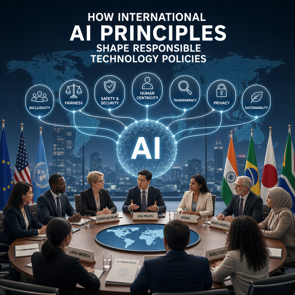 International leaders discussing AI principles for responsible technology policies