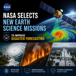 NASA Earth science missions illustration for disaster forecasting and community resilience