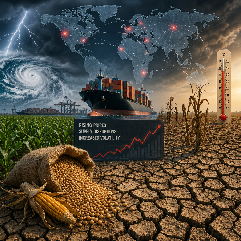 Climate shocks disrupt global food markets, causing supply chain delays and rising prices.