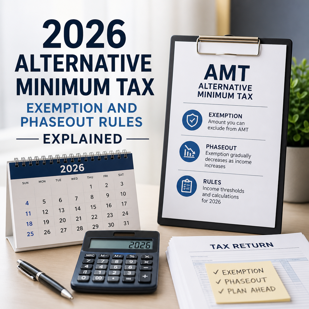2026 AMT exemption and phaseout rules chart with tax planning tips for higher-income filers