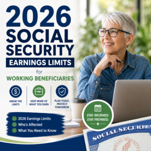 2026 Social Security earnings limits infographic for working beneficiaries with key rules and figures