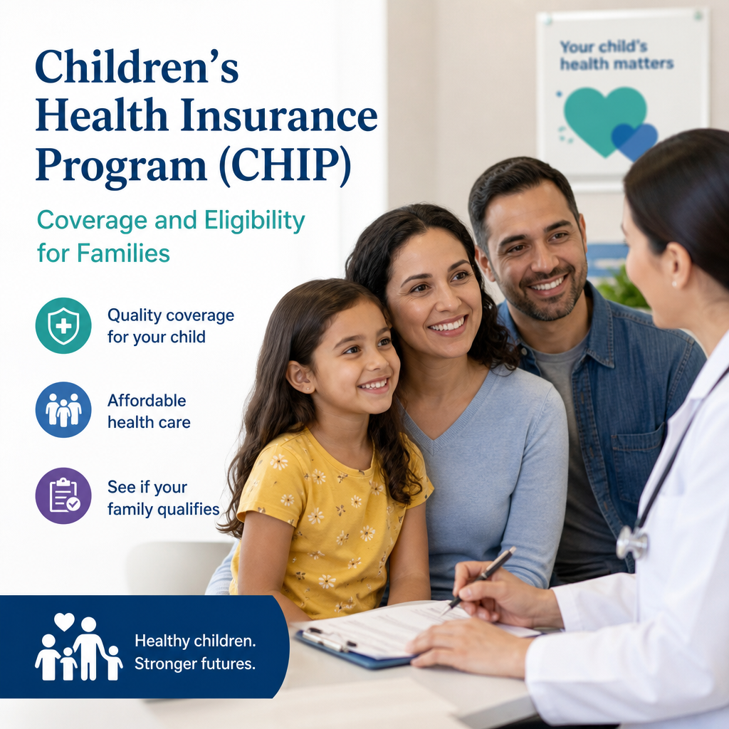 Happy family discussing CHIP coverage and eligibility with a healthcare professional