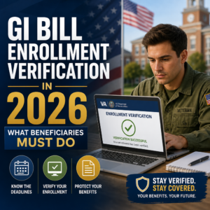 Veteran reviewing GI Bill enrollment verification steps for 2026 benefits