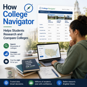 College Navigator dashboard showing side-by-side college stats, tuition, graduation rates, and program details for comparison