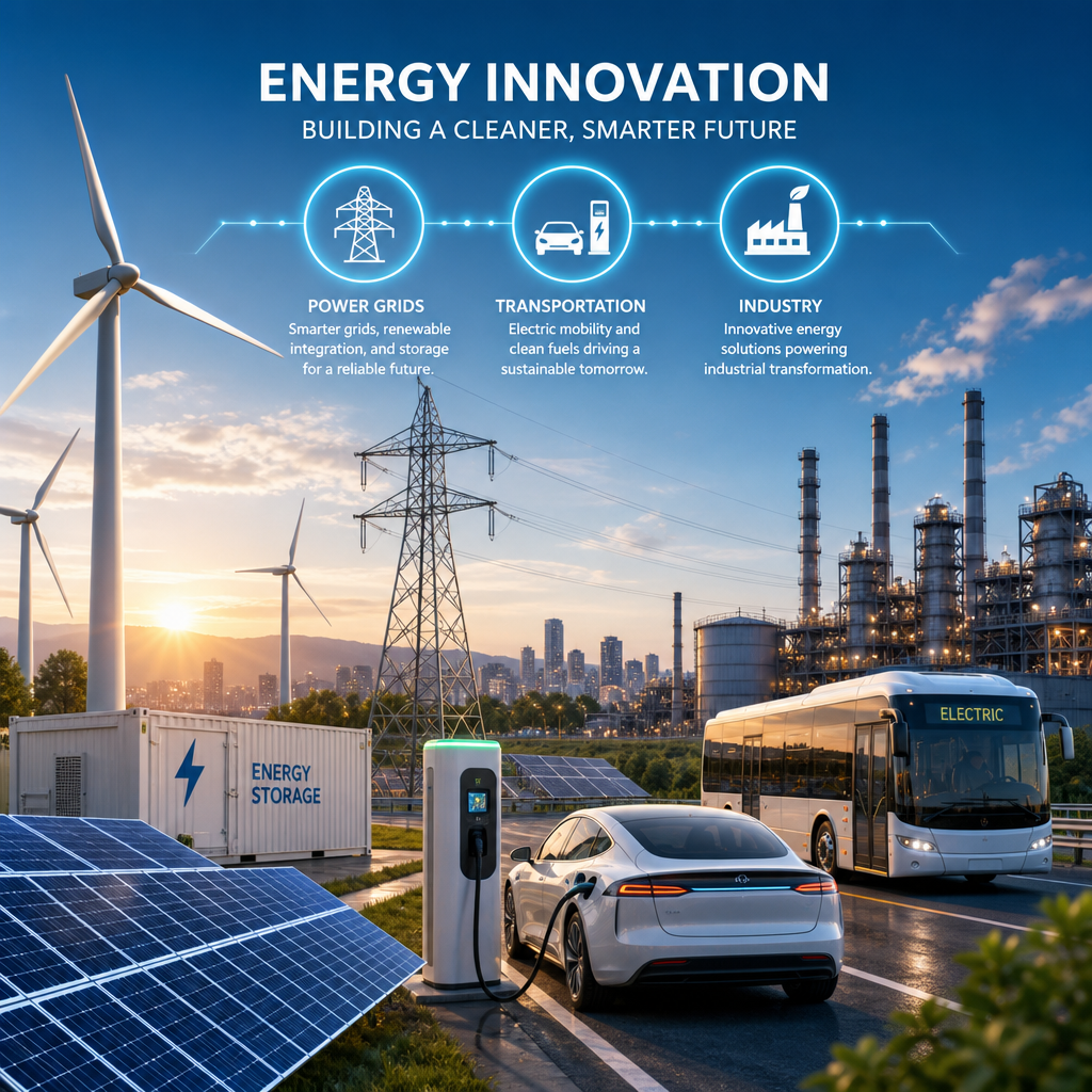 Solar panels, wind turbines, electric vehicles, and smart grids powering a sustainable future