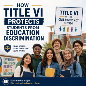 Diverse students advocating for Title VI protection against education discrimination in schools
