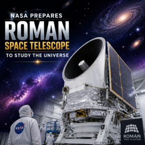 NASA engineers prepare the Roman Space Telescope for testing in a cleanroom.