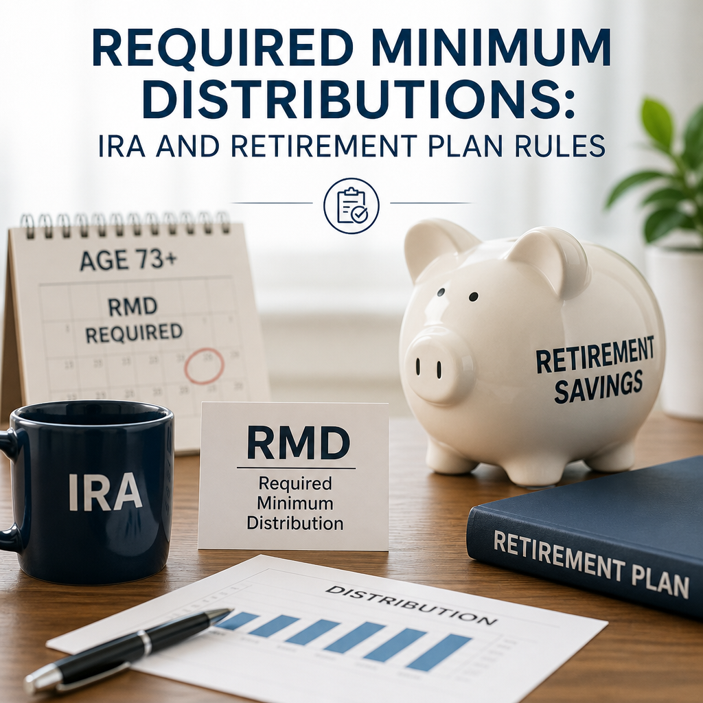 Required minimum distribution rules for IRA and retirement plans, shown as a visual guide with key deadlines.