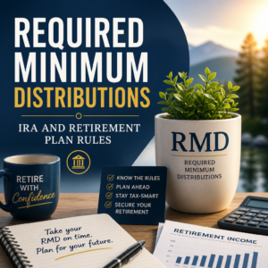 Infographic on required minimum distributions for IRAs and retirement plans, with planning tips and rules.
