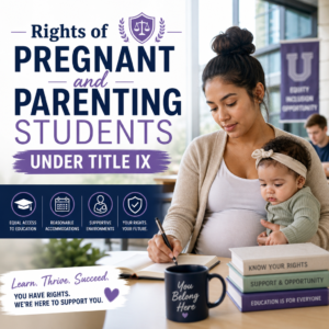 Illustration of pregnant and parenting students with Title IX rights and support resources