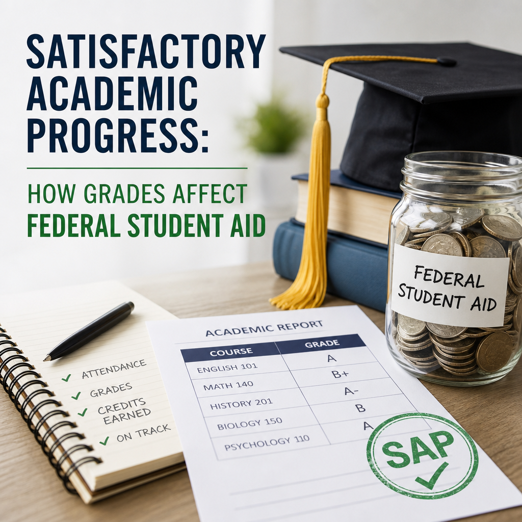 Student comparing grades, GPA, and progress toward federal student aid eligibility