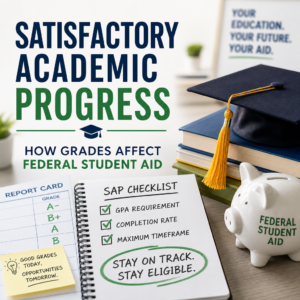 Student reviewing grades and federal aid eligibility for satisfactory academic progress