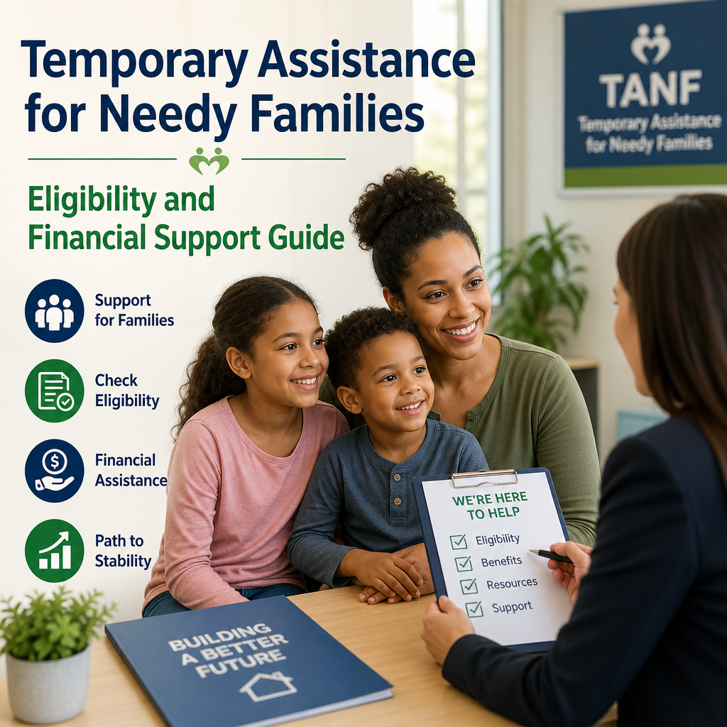 TANF eligibility and financial support guide with a family receiving assistance